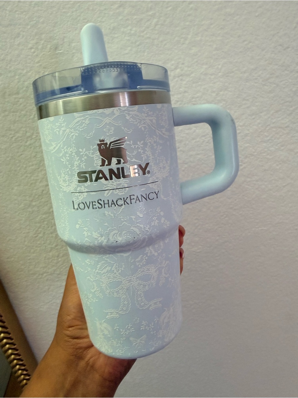 Stanley 20oz  . Light Blue Insulated Travel Mug - LoveShackFancy Edition - Picture 2 of 8